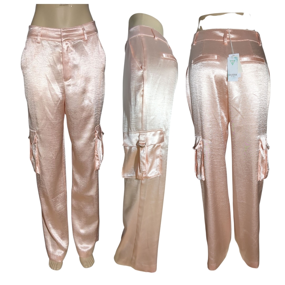 Guess Sleek Satin Pink Cargo Pants Size M
